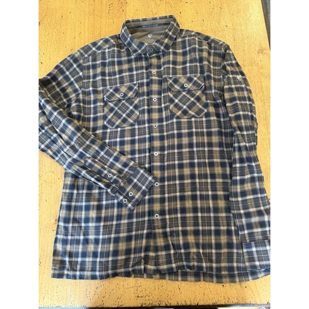 Kuhl Mens Fugitive Flannel Plaid Flannel Button Down Shirt Large Brown